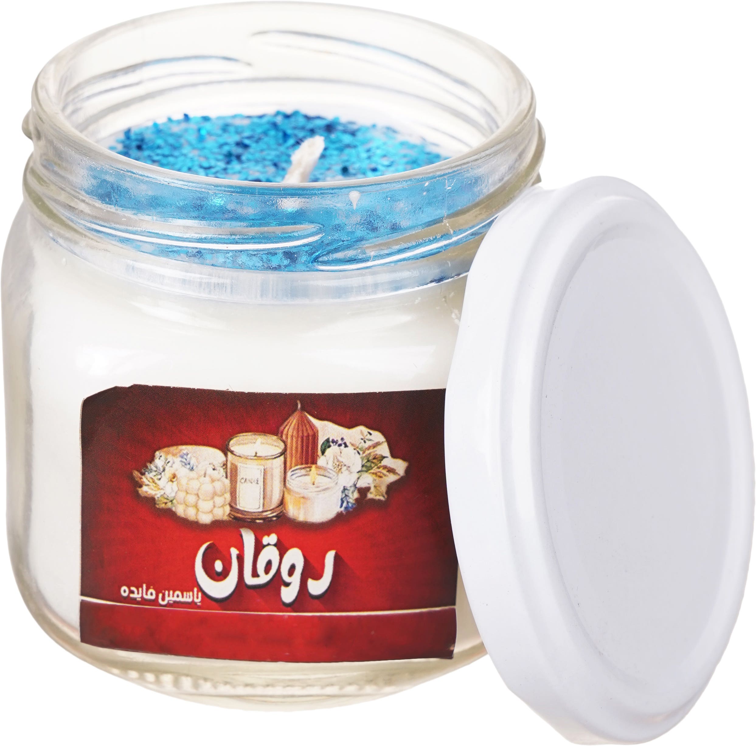 Roqan Aromatic Lighting Candle, Glass Jar with Metal Lid, approximately 130 grm - White