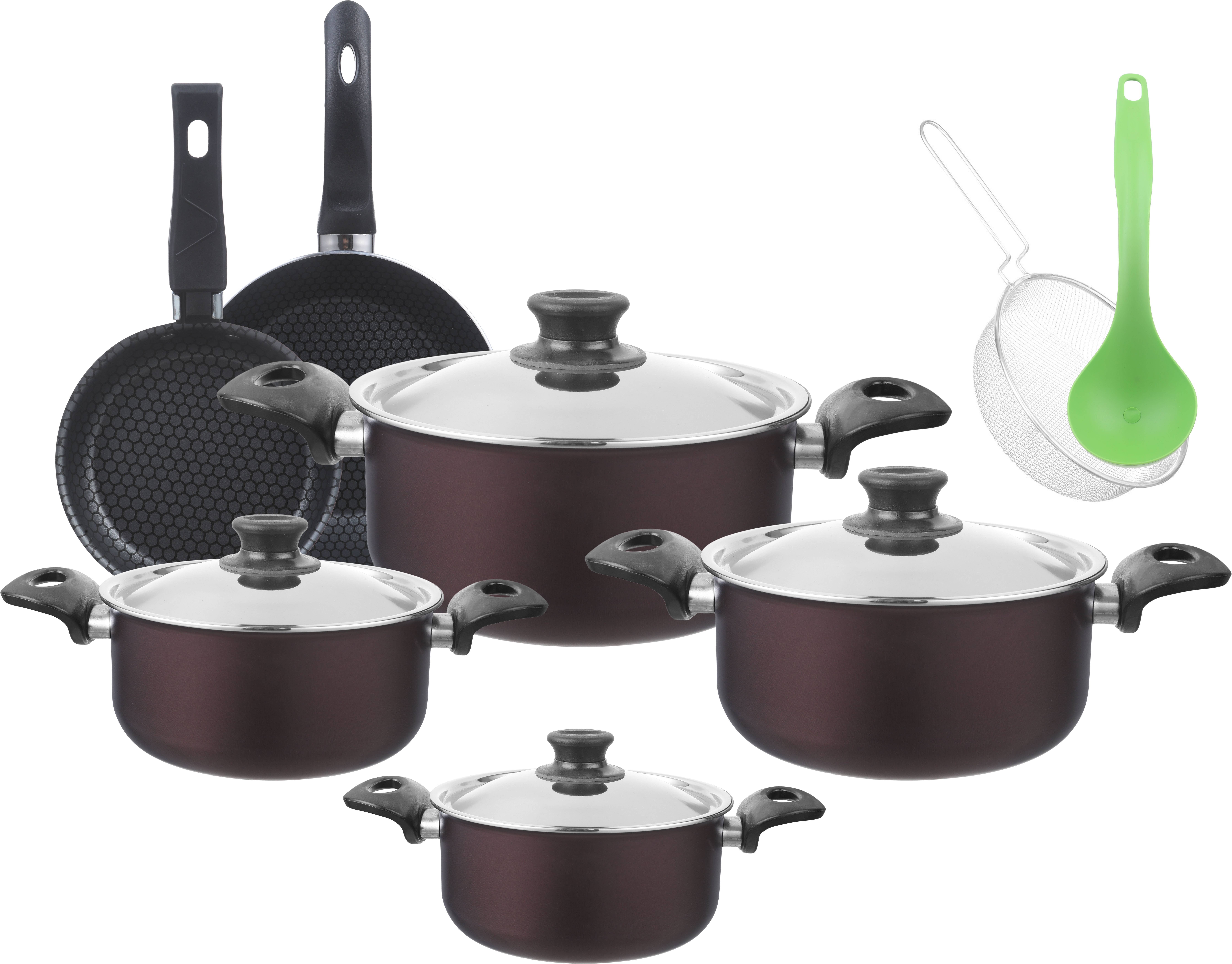 Trueval Tefal Pots Set, 12 Pieces - Dark Red