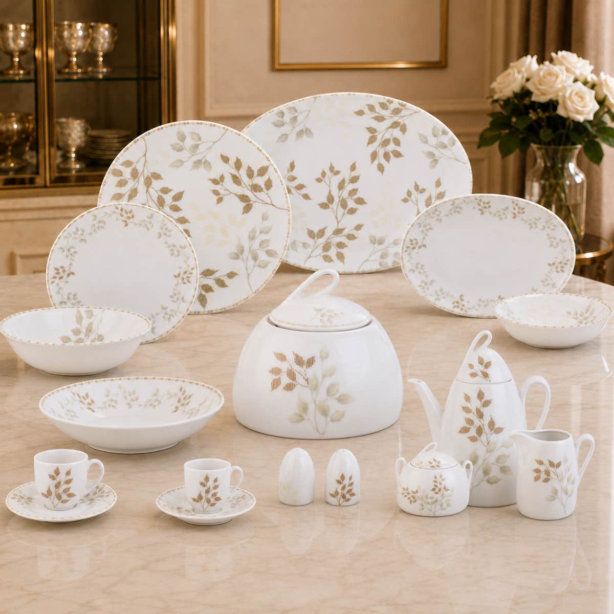 Lotus Porcelain Dinner Set, 60 Pieces - Multicolor