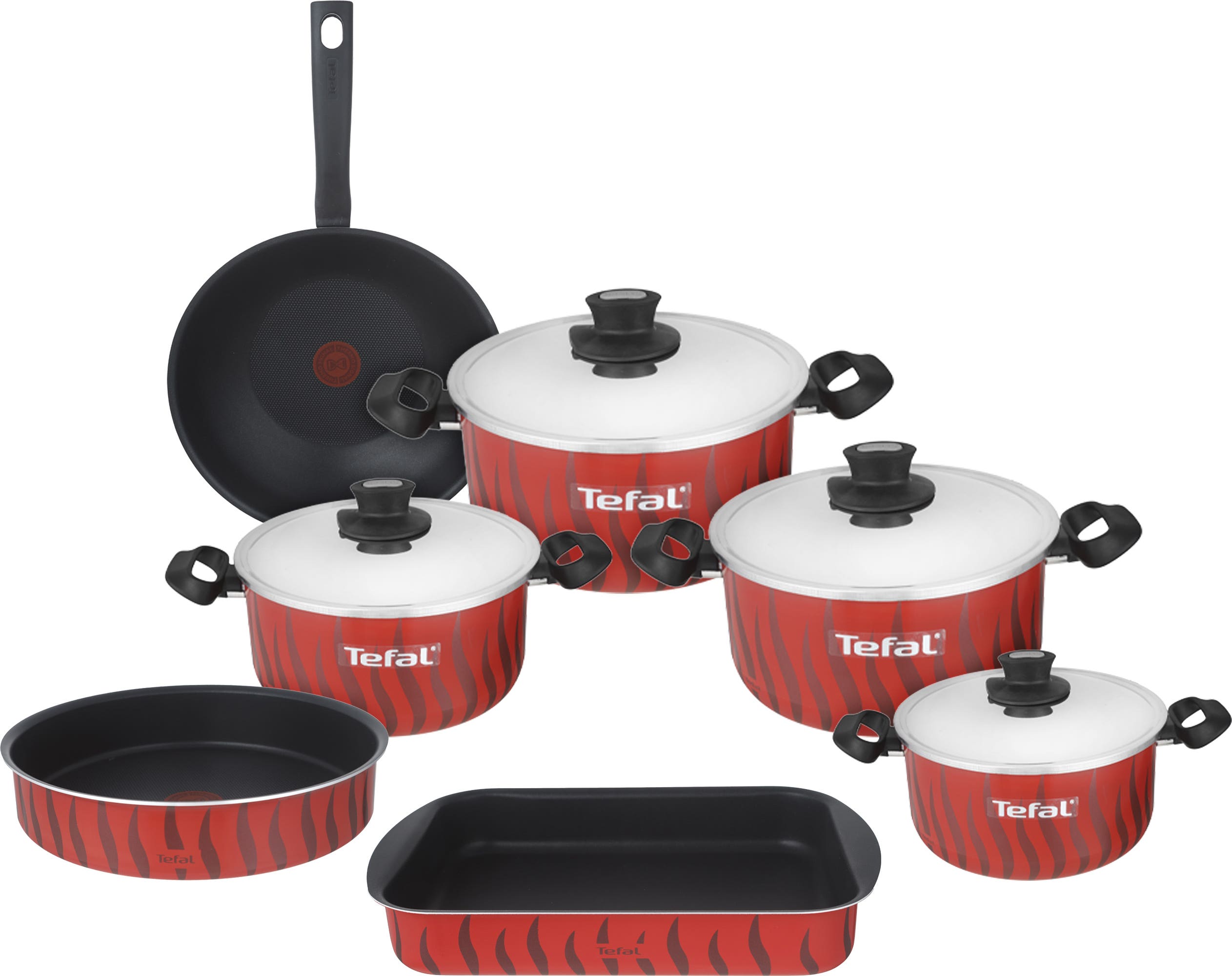 Tefal Tempo Cookware Set, 11 Pieces - Dark Red