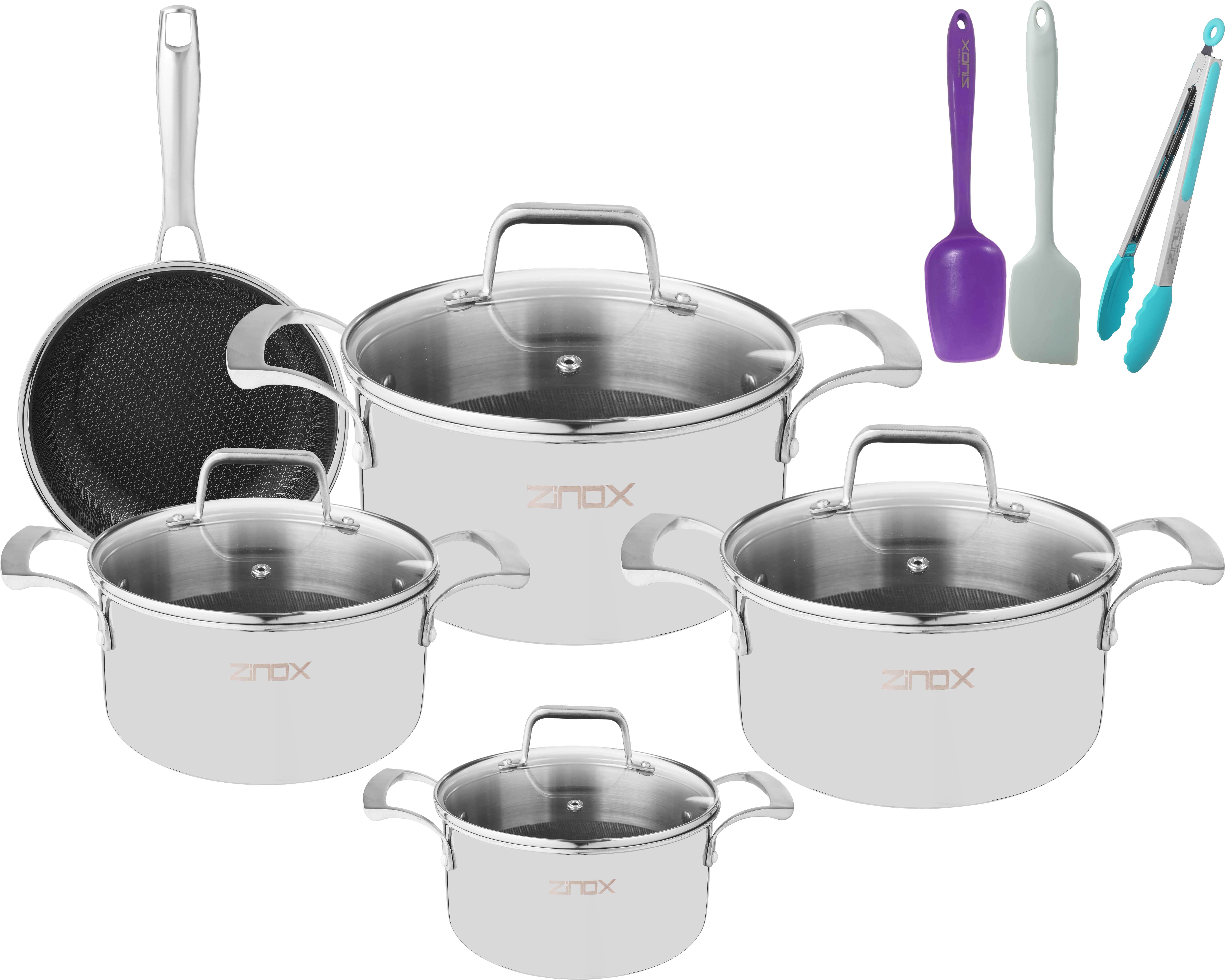 Zinox Clad Stainless Steel Pots Set with Tefal Interior, 9 Pieces - Silver