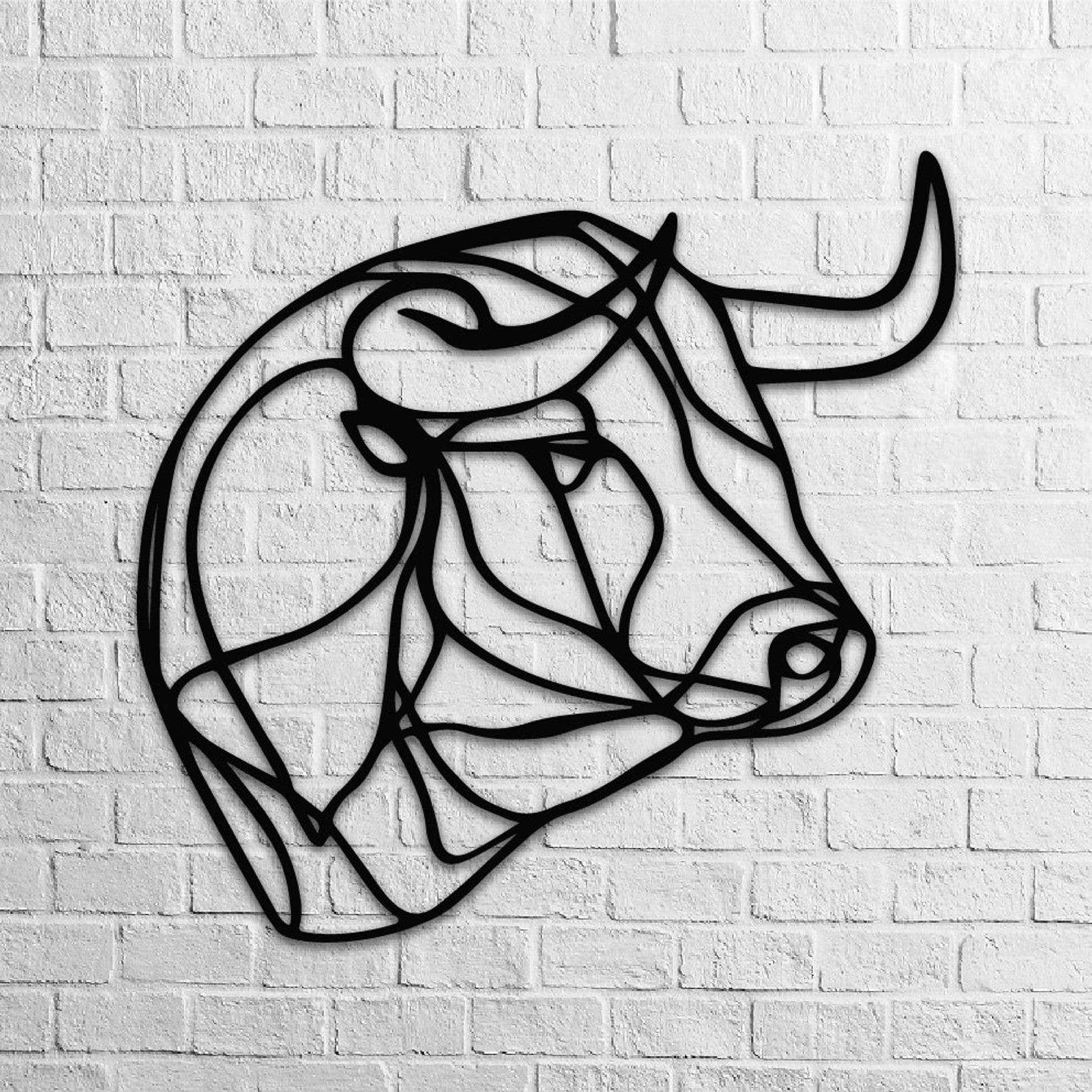 MDF Bull Head Wall Hanging Art, 90X92X0.5 Cm - Black