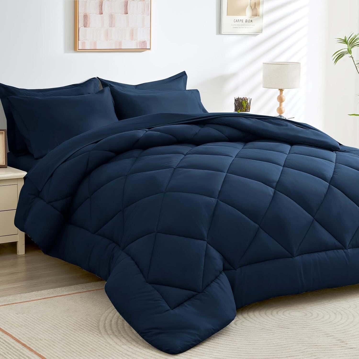 Microfiber Bed Comforter, Fiber Comforter Filling, Quilt,180*220 cm- Navy