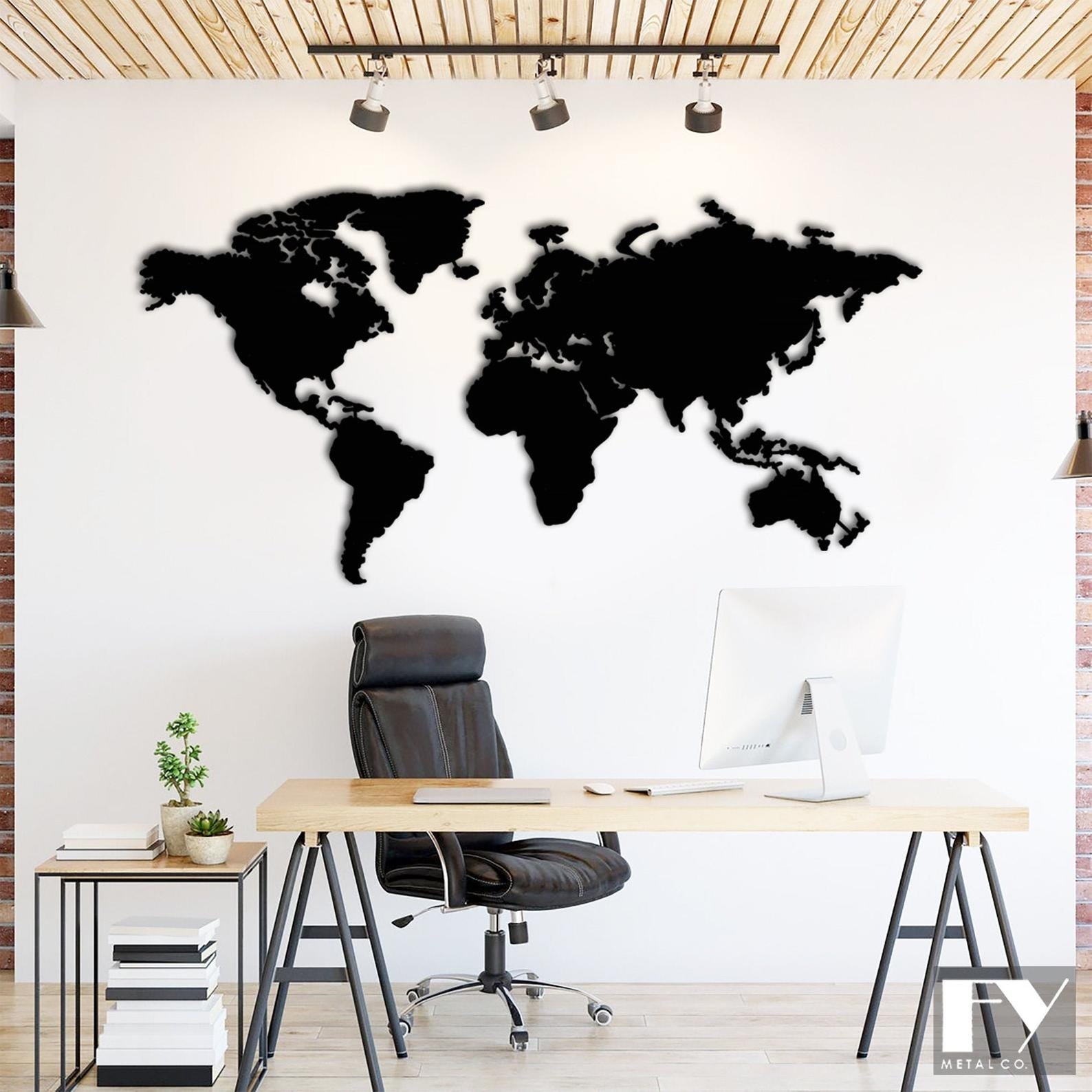 MDF World Map Wall Hanging Art, 130X63X0.5 Cm - Black