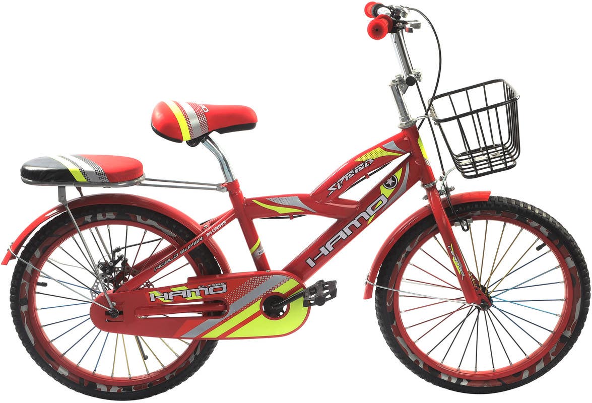 Metal Children's Bicycle, Size 20, with Padded Rear Seat and Front Basket - Red