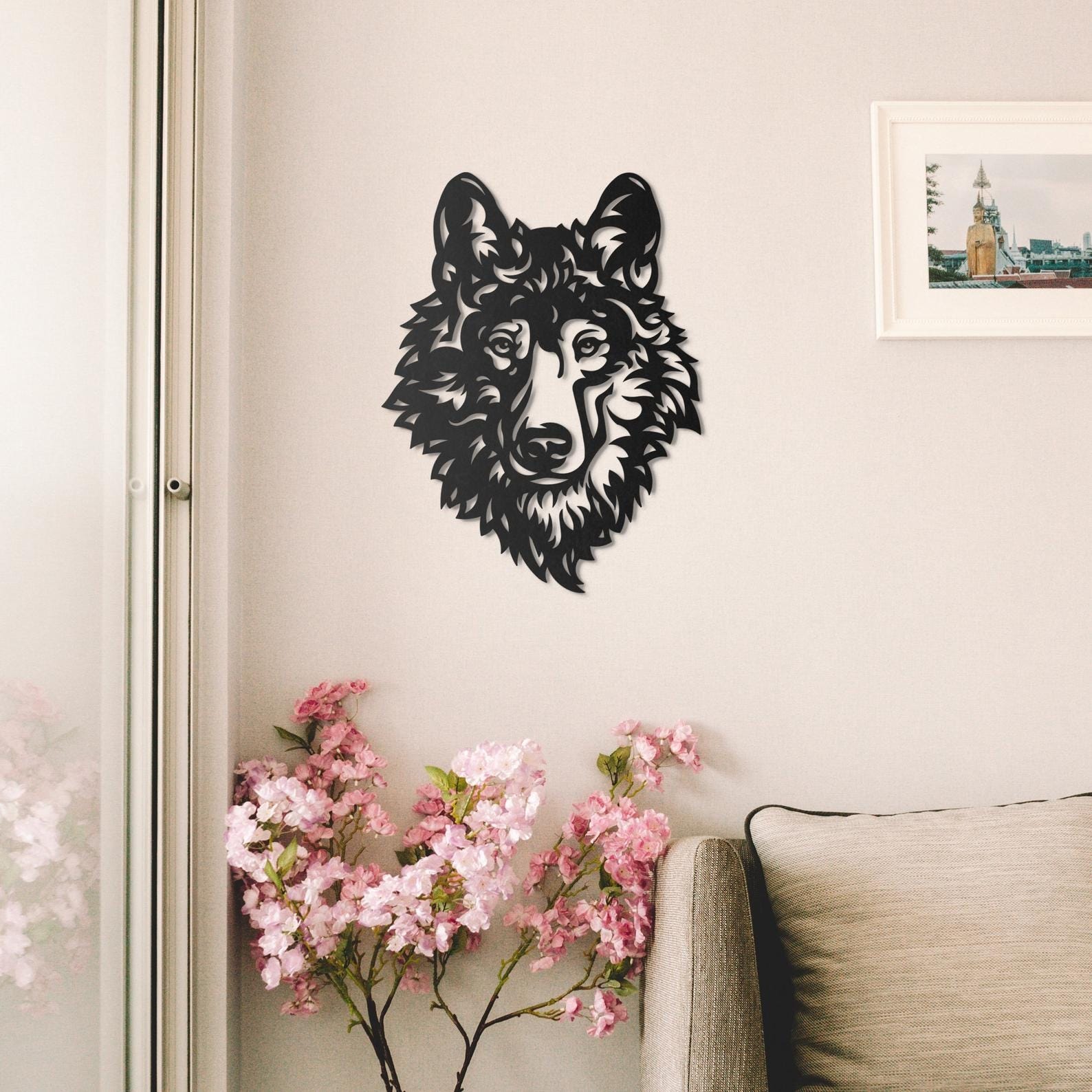 MDF Wolf Head Wall Hanging Art, 40X30X0.5 Cm - Black
