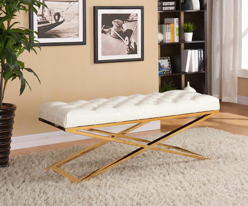 Steel Electrostatic Paint Velvet Banquette, 45×120×45 cm - White