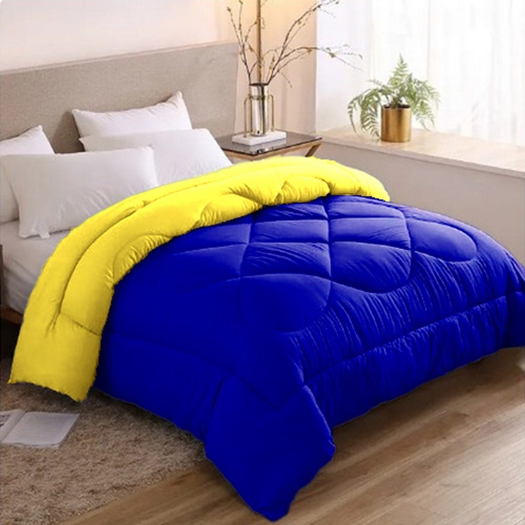 Line Sleep Fiber Double Face Quilt, 220x180 cm - Blue Yellow