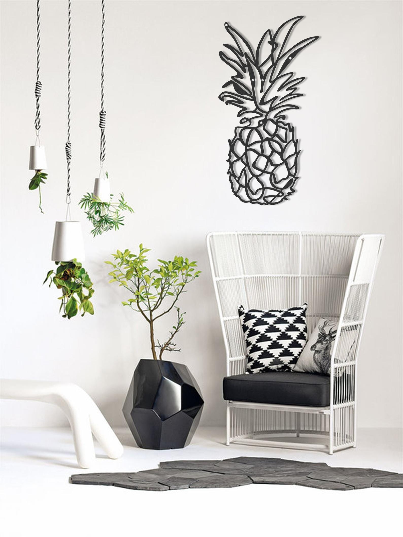 MDF Pineapple Wall Hanging Decor, 130X65X0.5 Cm - Black