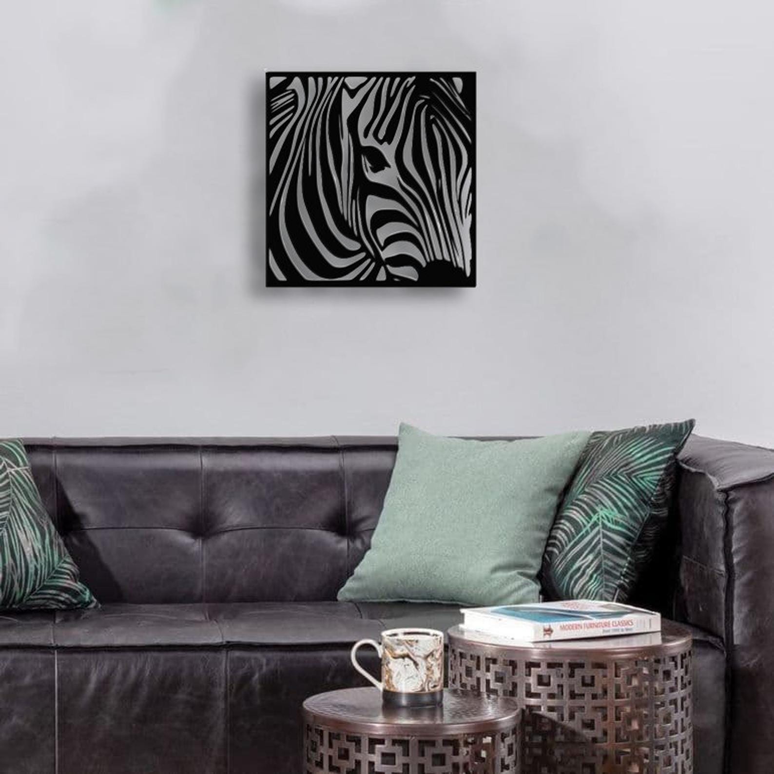 MDF Zebra Head Panel Wall Hanging Art, 100X100X0.5 Cm - Black