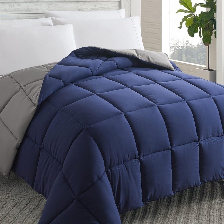 Line Sleep Fiber Double Face Quilt, 220x180 cm - Blue Dark Grey