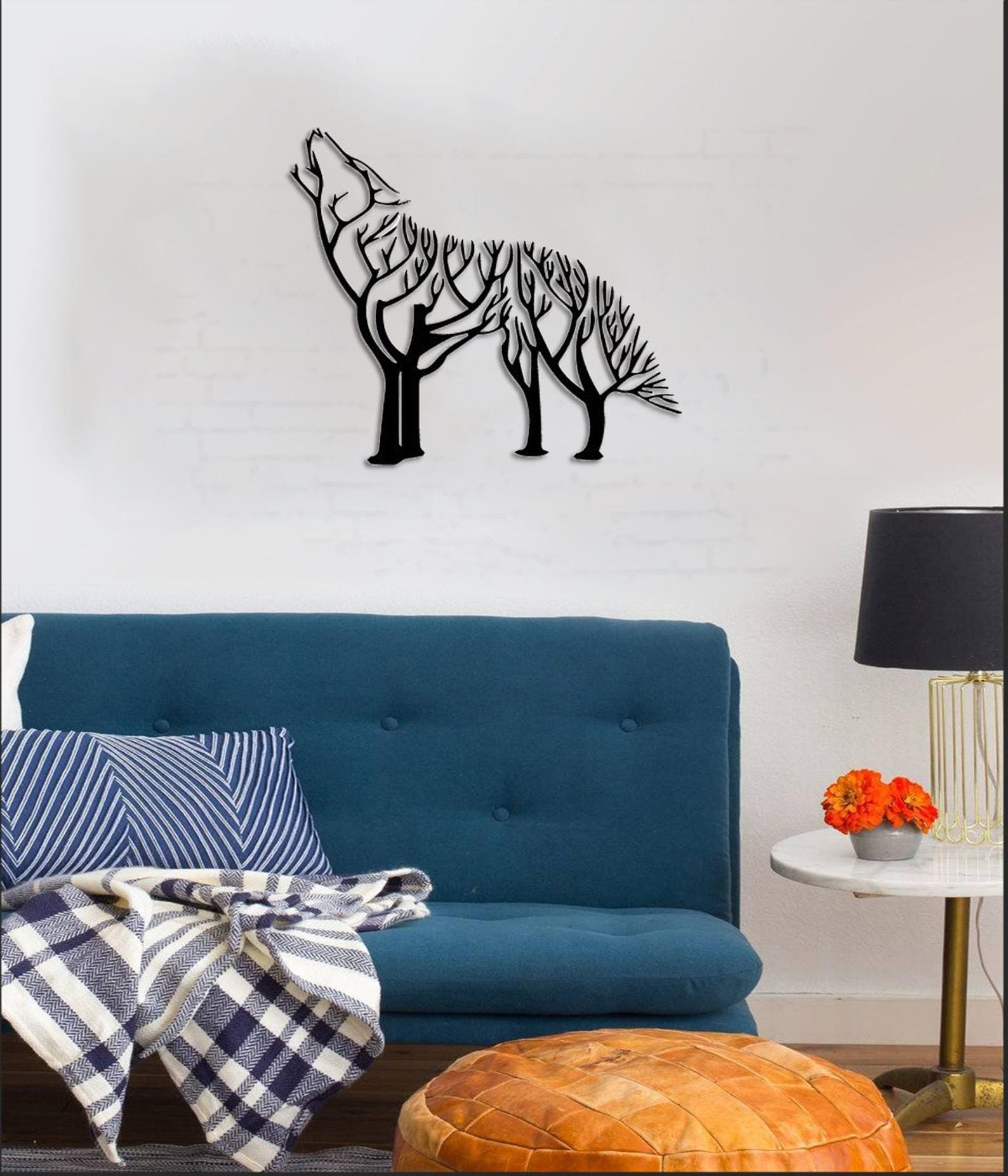 MDF Wolf Tree Roots Wall Hanging Art, 100X86X0.5 Cm - Black