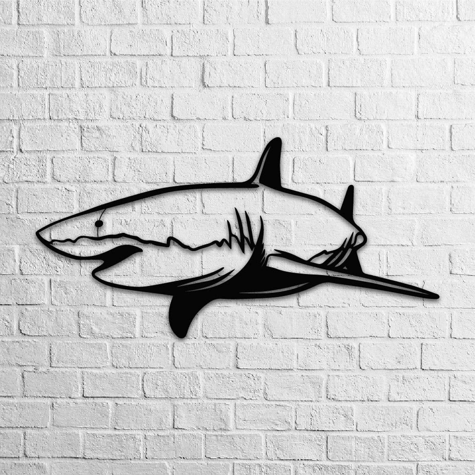 MDF Shark Wall Hanging Art, 130X65X0.5 Cm - Black