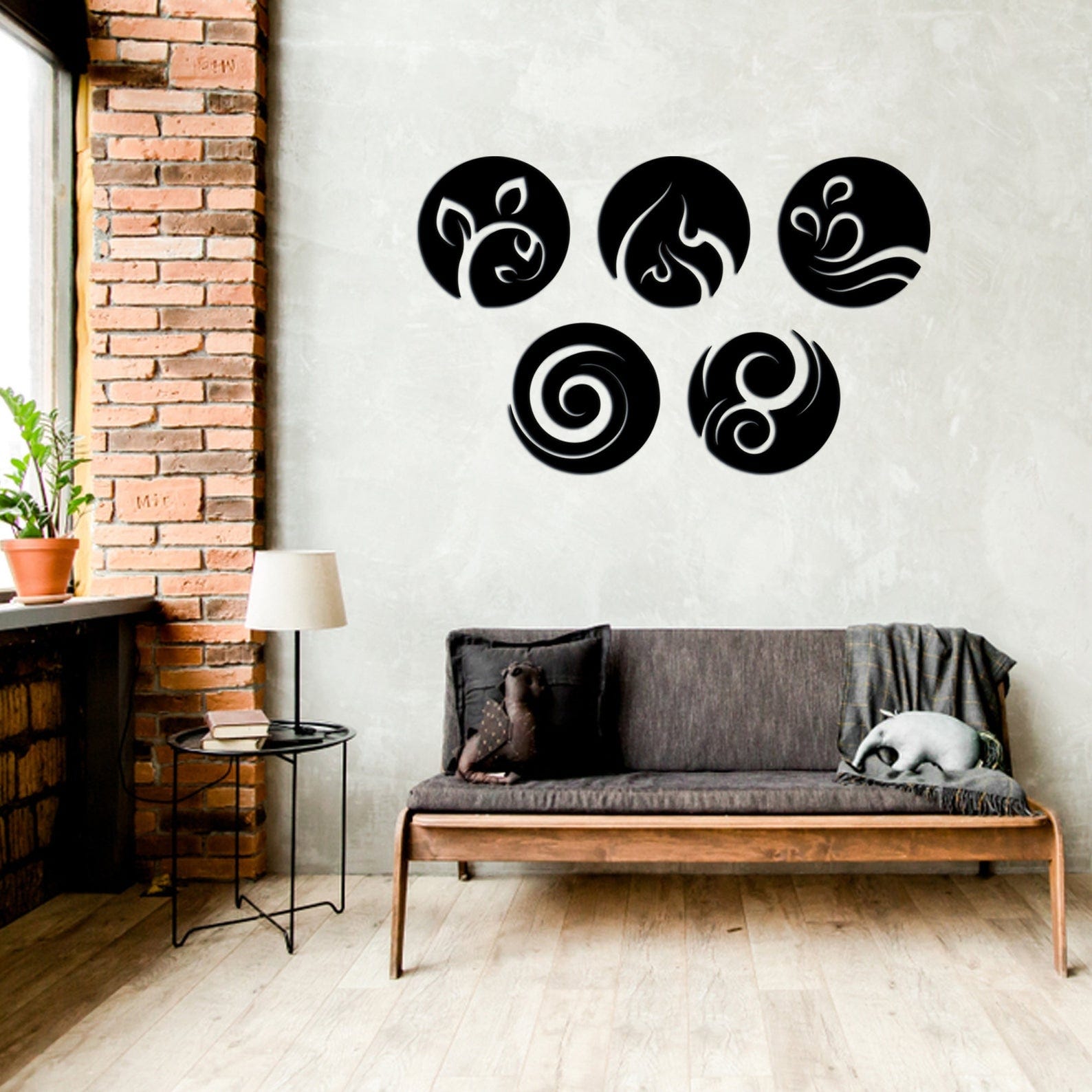 MDF Elements Wall Hanging Art Set, 5 Pieces, 100X100X0.5 Cm - Black