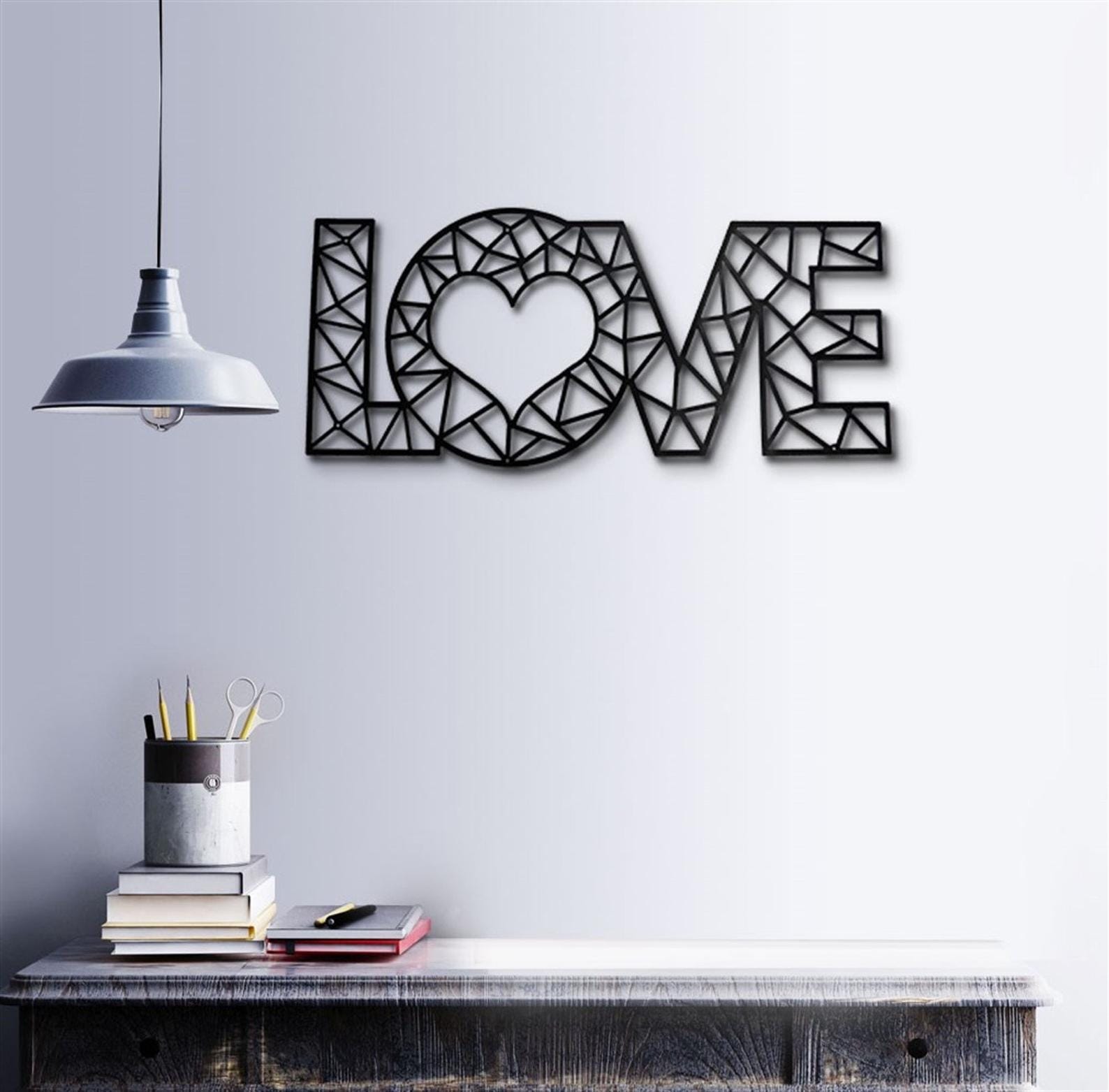 MDF Geometric Love Word Wall Hanging Decor, 120X52X0.5 Cm - Black