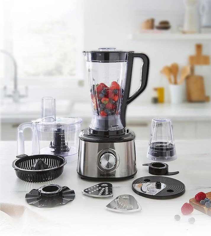 MediaTech MT-FP999 Food Processor, 1200W, 2.1L Capacity, 2 Speeds + Turbo, Multifunctional - Black/Silver