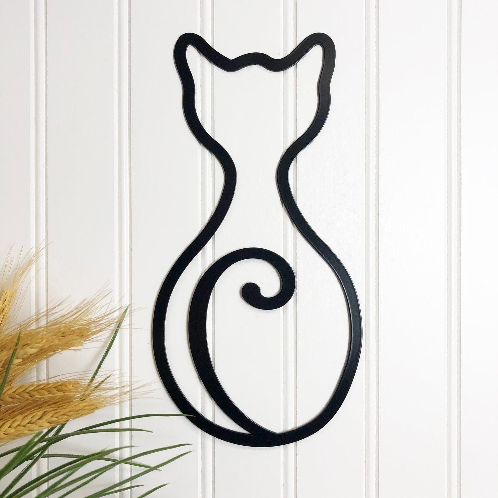 MDF Cat Outline Wall Hanging Art, 130X65X0.5 Cm - Black