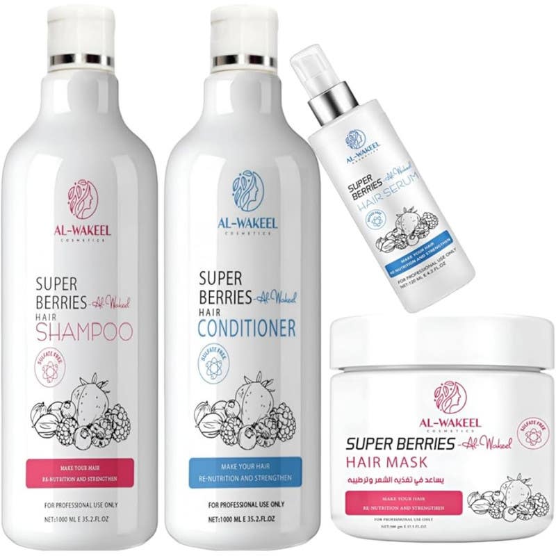 Al Wakeel Cosmetics Super Berry After Protein Hair Care Shampoo Conditioner Bath Hair Cream and Hair Serum Set