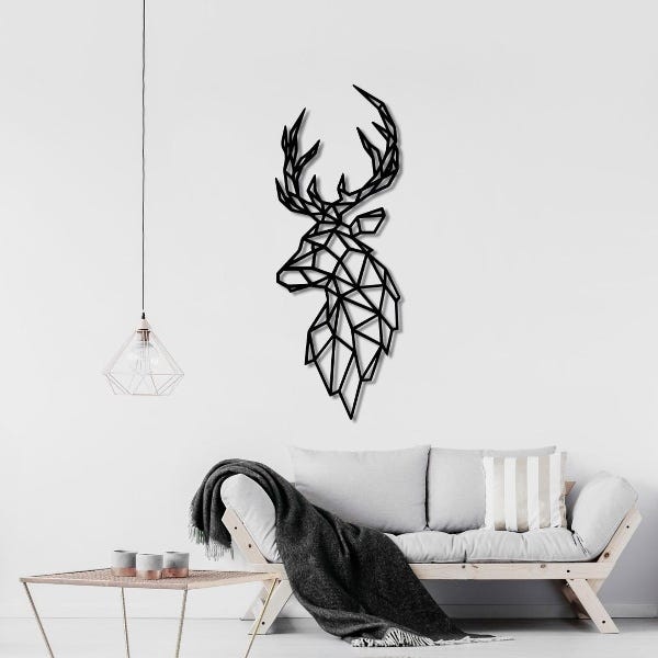 MDF Geometric Deer Head Wall Hanging Art, 70X70X0.5 Cm - Black