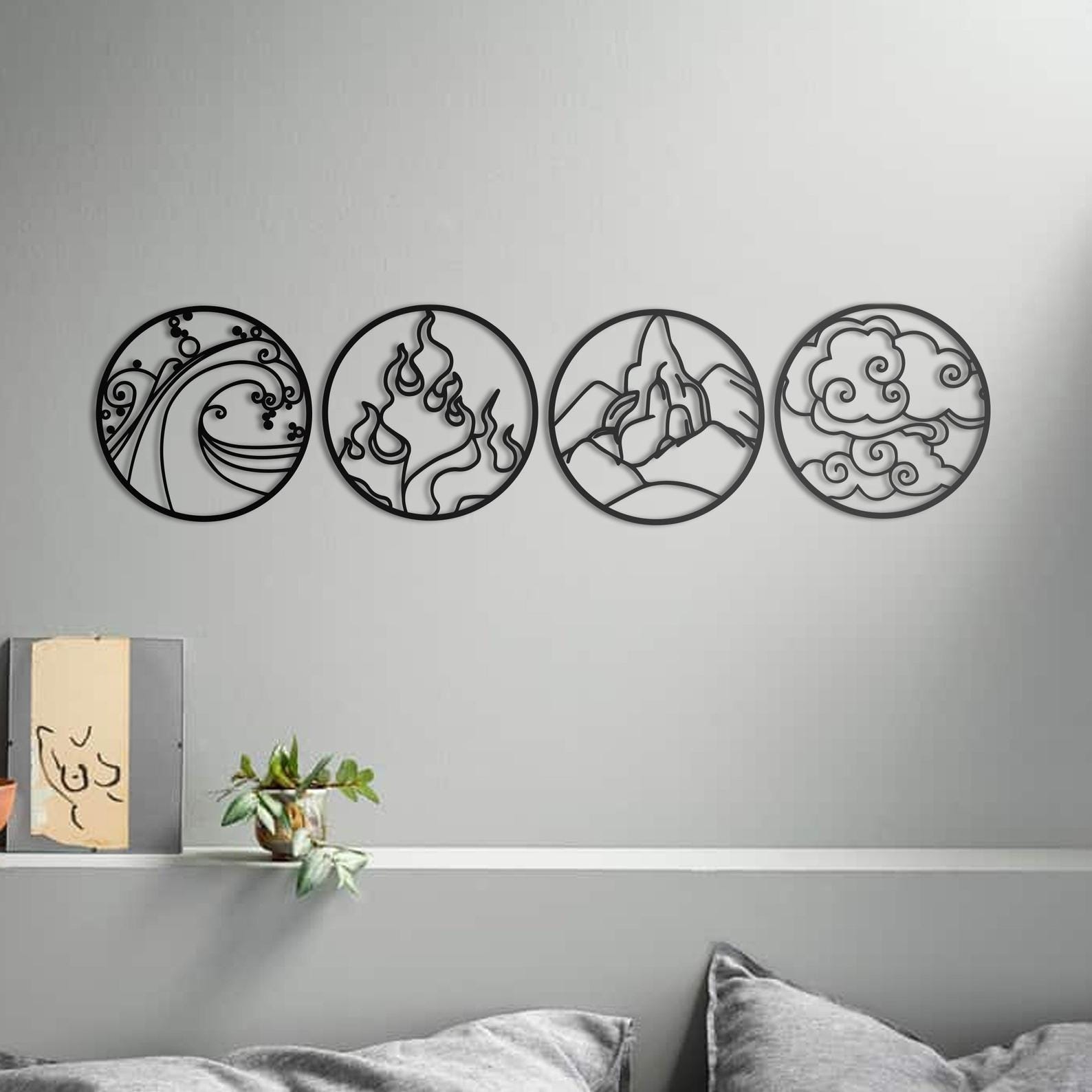 MDF Nations Wall Hanging Art Set, 4 Pieces, 100X100X0.5 Cm - Black