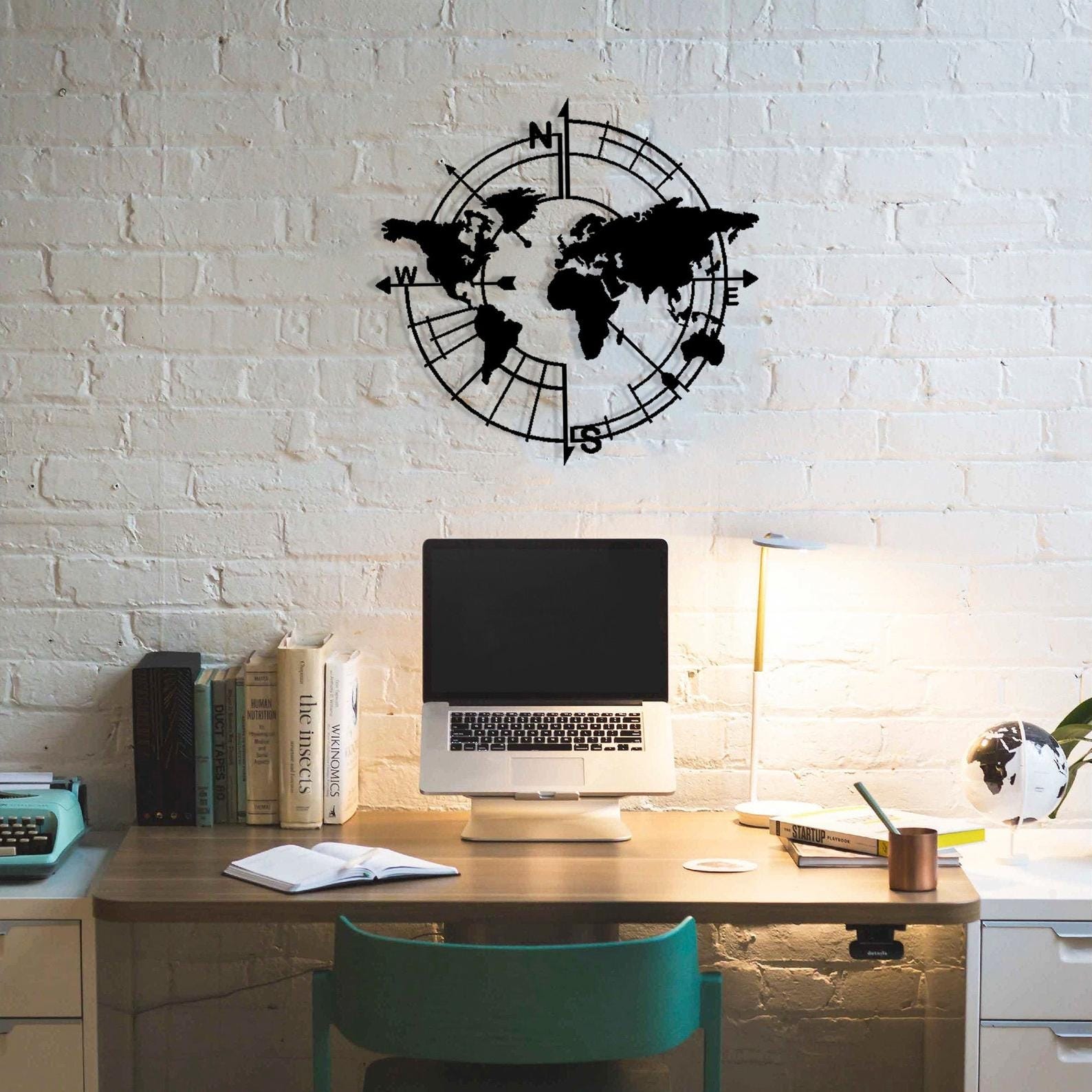 MDF World Map Wall Hanging Decor, 100X100X0.5 Cm - Black