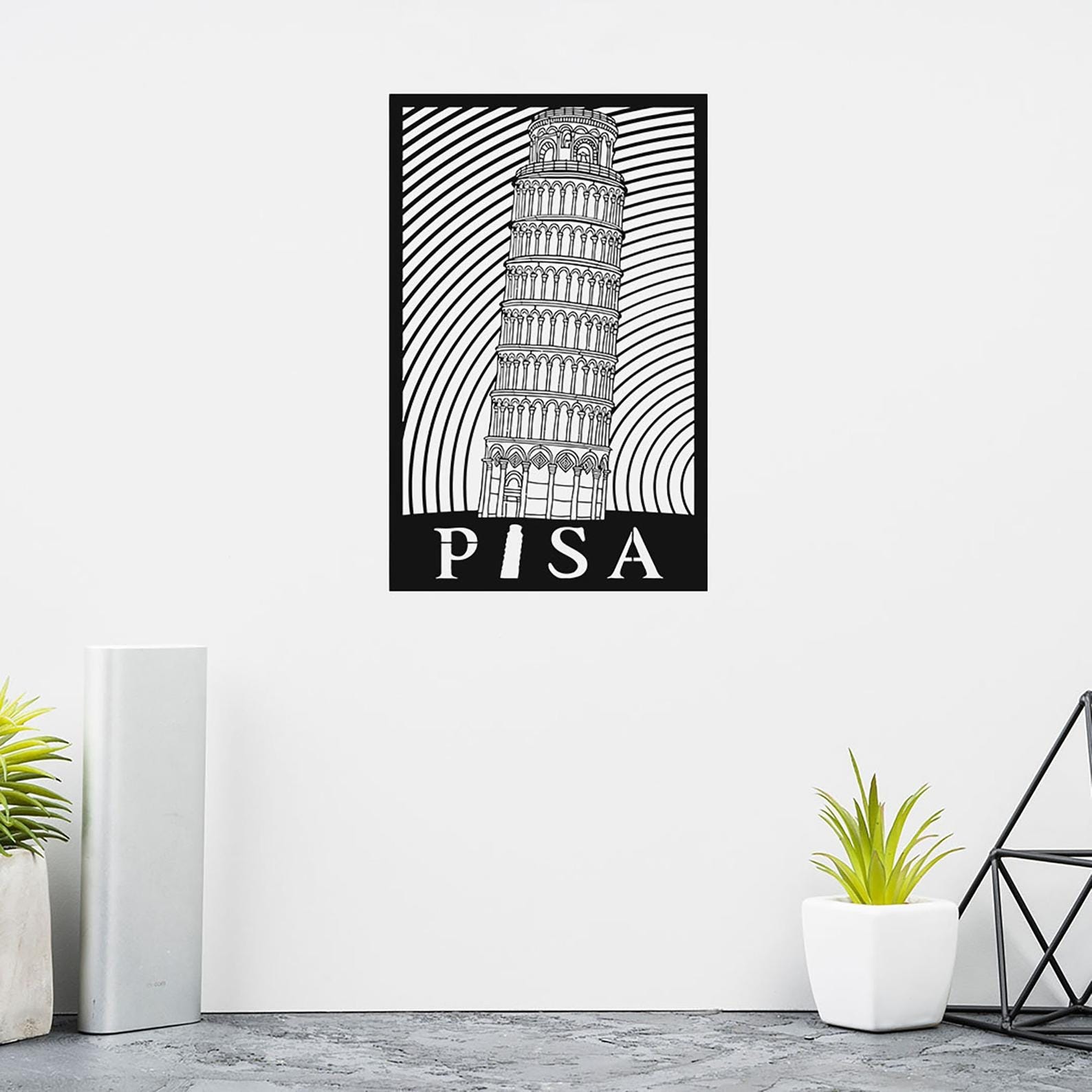 MDF Pisa Tower Wall Hanging Art, 100X63X0.5 Cm - Black