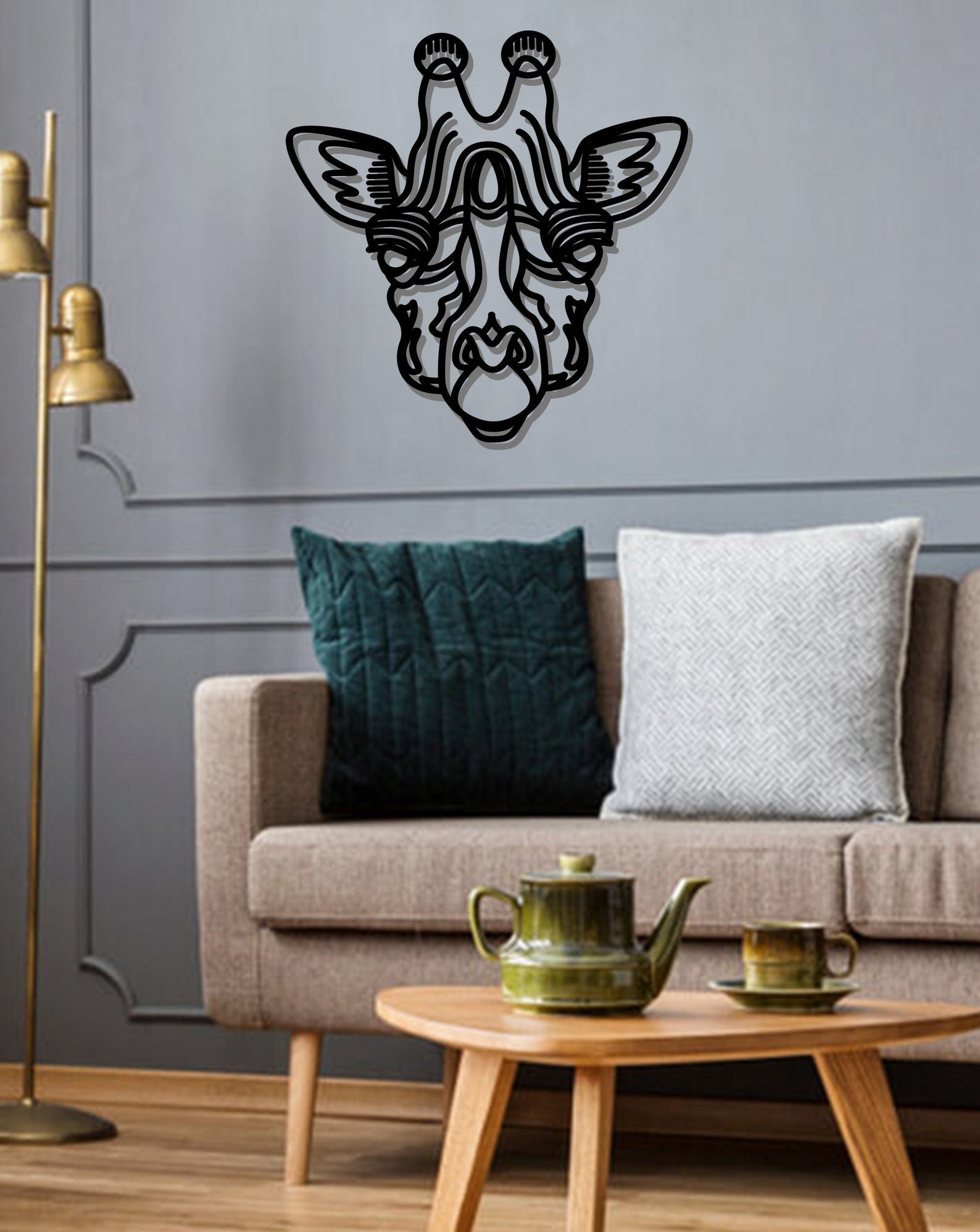 MDF Geometric Giraffe Head Wall Hanging Art, 100X100X0.5 Cm - Black