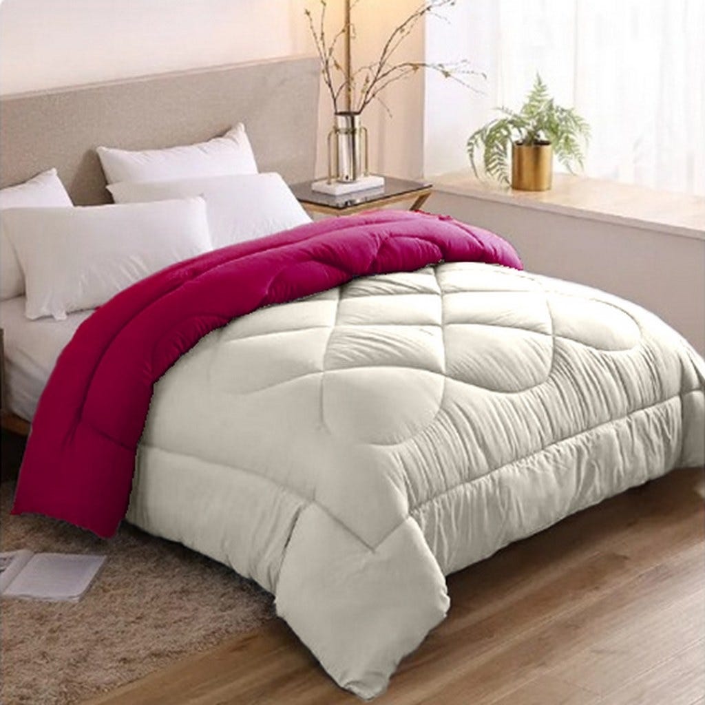 Line Sleep Fiber Double Face Quilt, 220x180 cm - Off White Burgundy