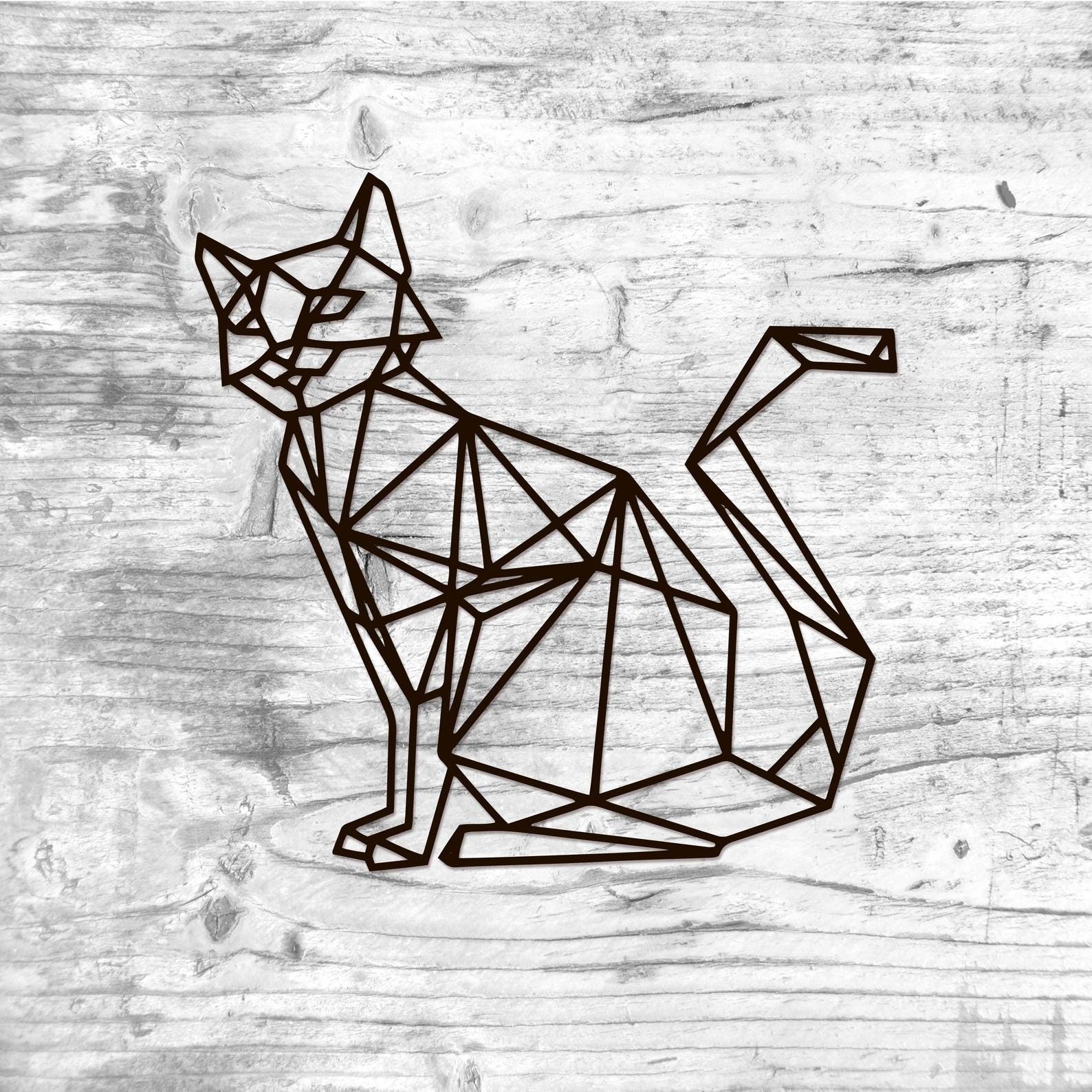 MDF Geometric Cat Wall Hanging Art, 80X80X0.5 Cm - Black