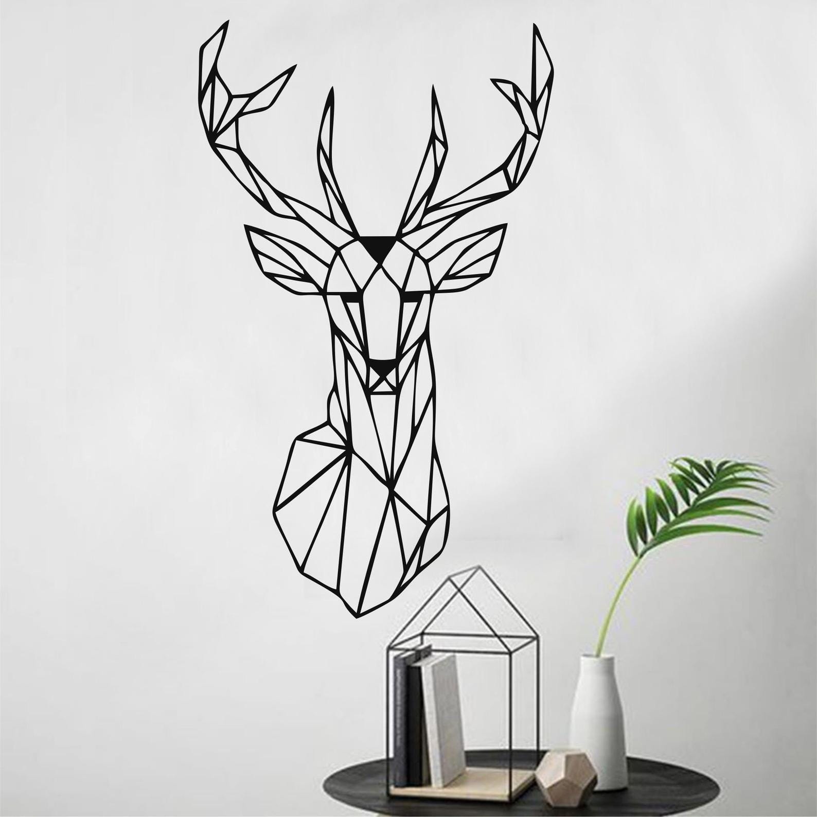 MDF Geometric Deer Head Wall Hanging Art, 130X75X0.5 Cm - Black