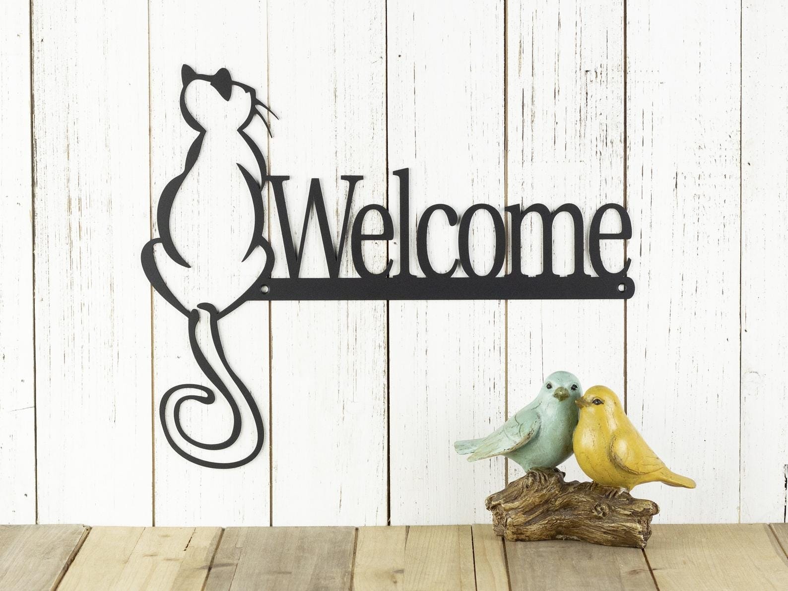 MDF Cat Welcome Sign Wall Sign Art, 110X89X0.5 Cm - Black