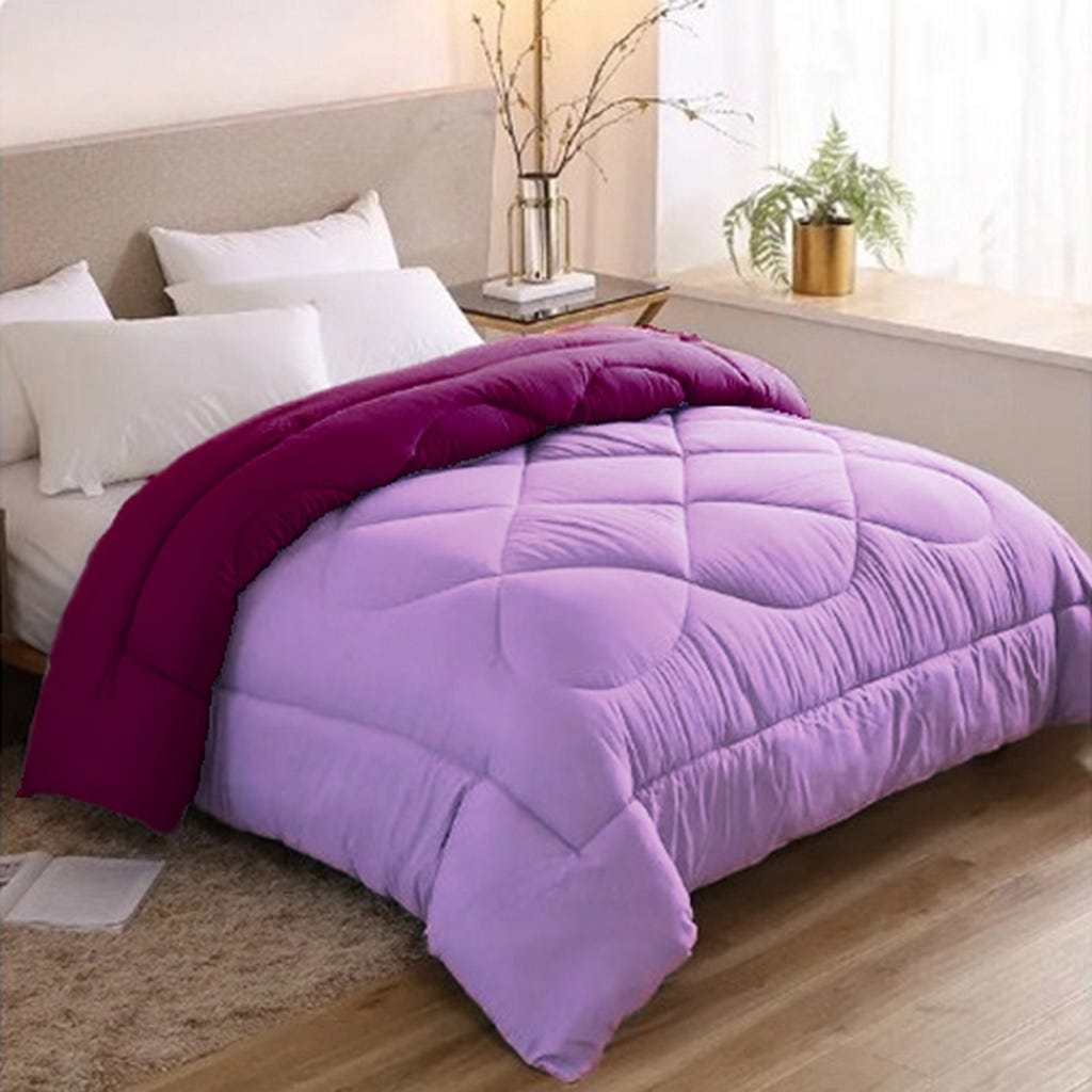 Line Sleep Fiber Double Face Quilt, 220x180 cm - Light Purple Burgundy