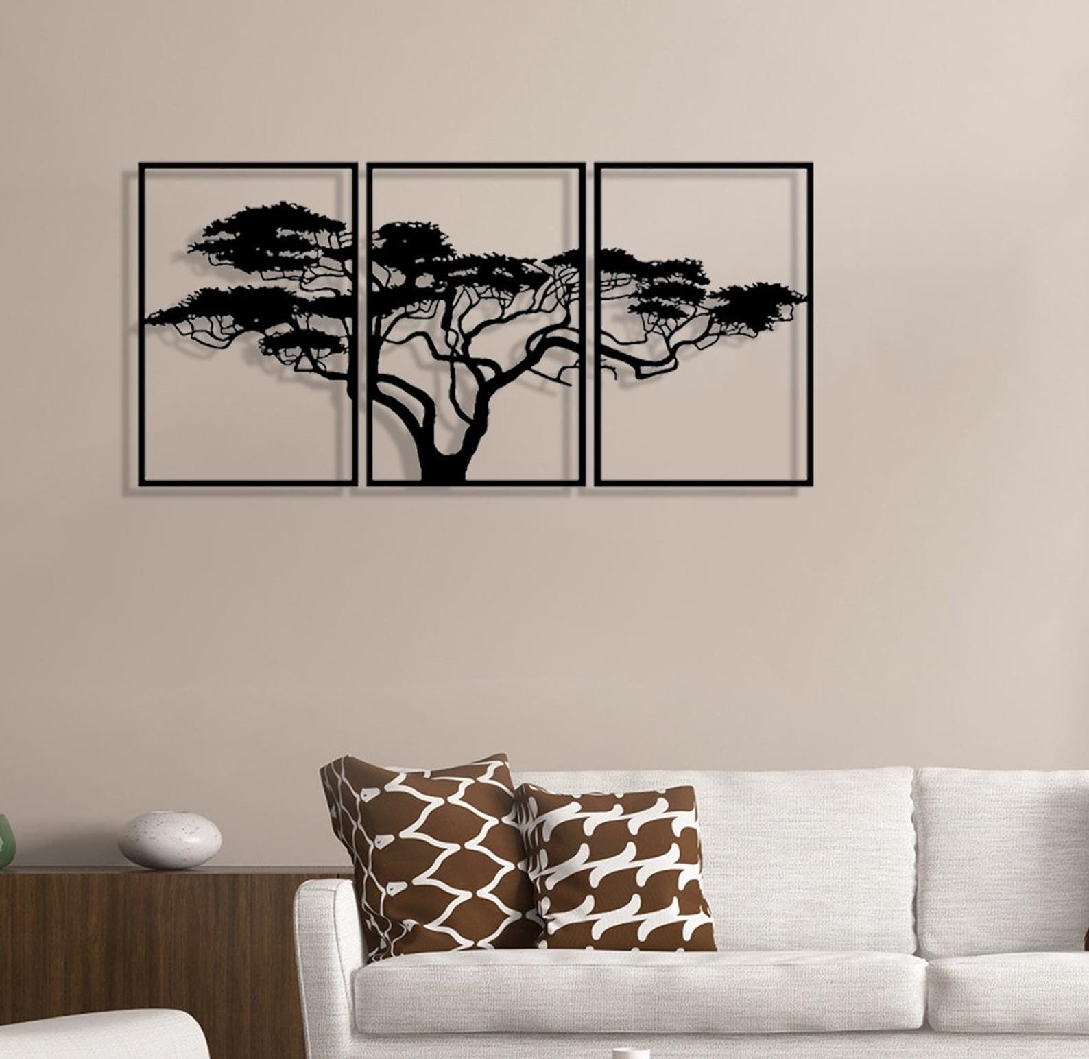 MDF Tree Of Life Wall Hanging Decor Set, 3 Pieces, 130X91X0.5 Cm - Black