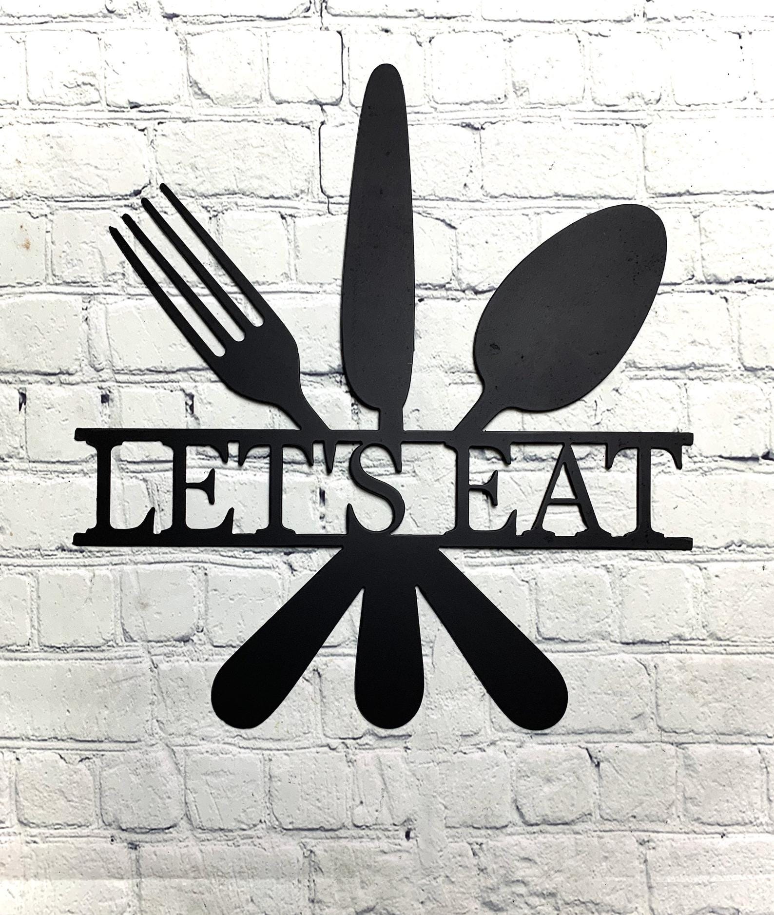 MDF Lets Eat Kitchen Wall Hanging Art, 100X92X0.5 Cm - Black