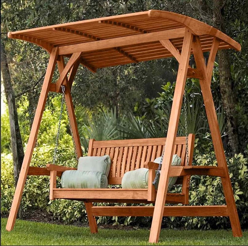 Red Beech Wood Swing, 160×120×195 Cm, 4 Pillows - Wooden