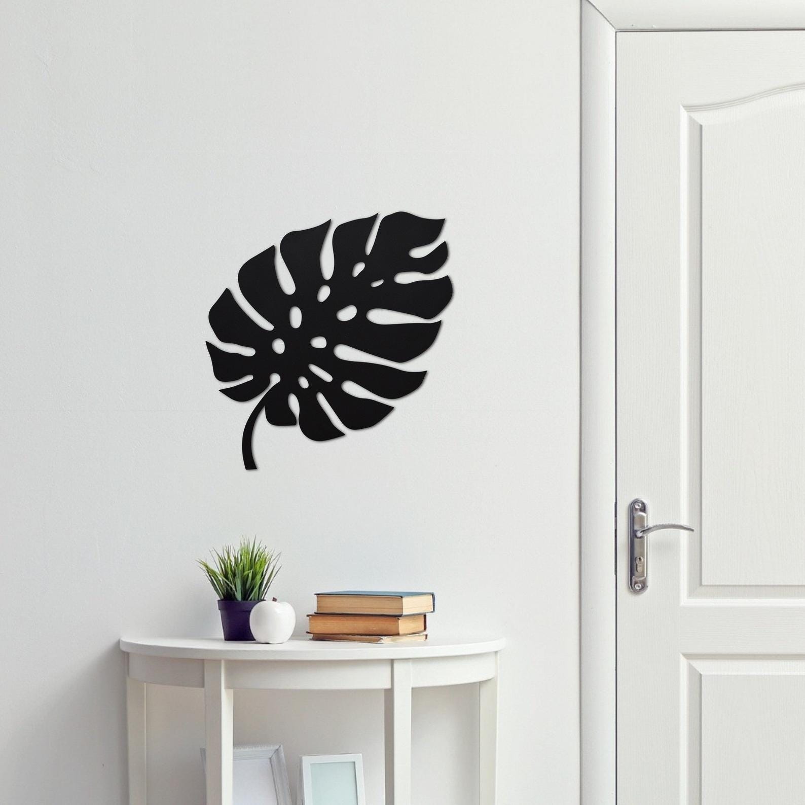 MDF Monstera Leaf Wall Hanging Art, 90X90X0.5 Cm - Black