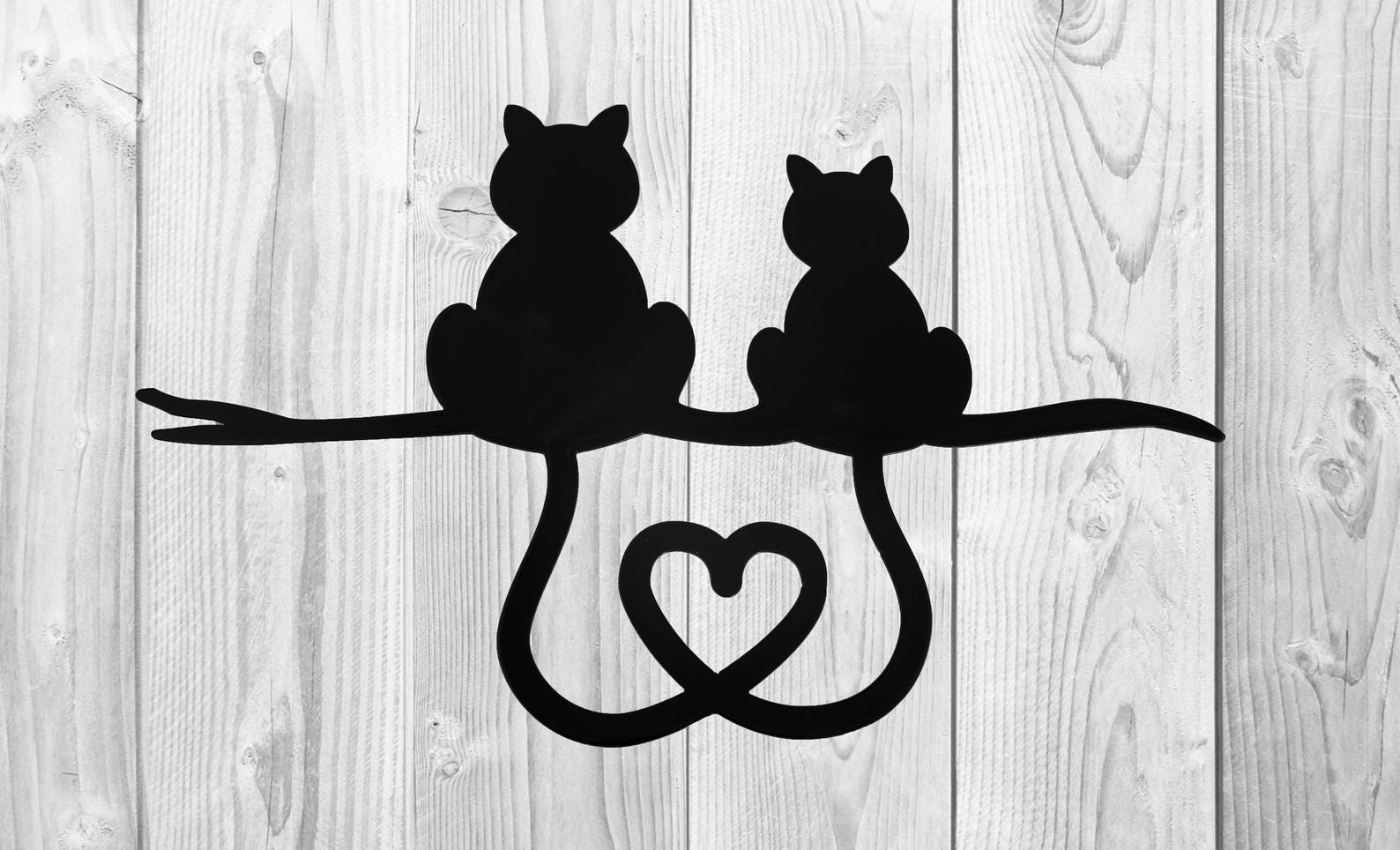 MDF Cat Love Wall Hanging Art, 100X100X0.5 Cm - Black