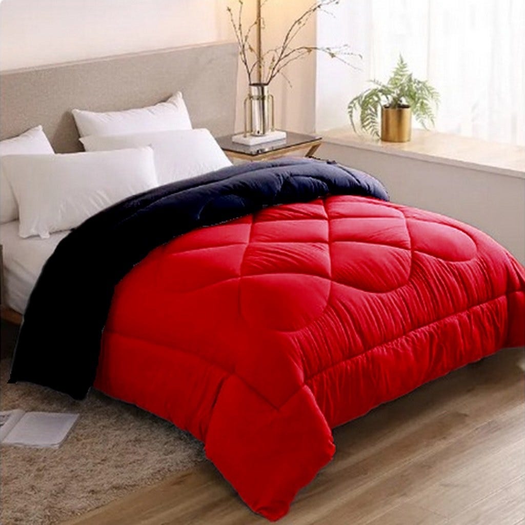 Line Sleep Fiber Double Face Quilt, 220x180 cm - Red Black
