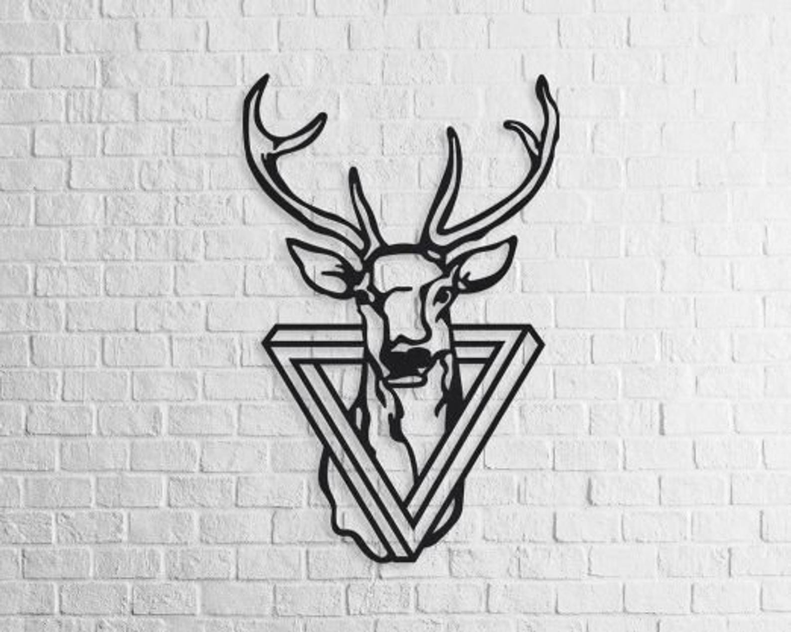 MDF Geometric Deer Head Wall Hanging Art, 130X85X0.5 Cm - Black