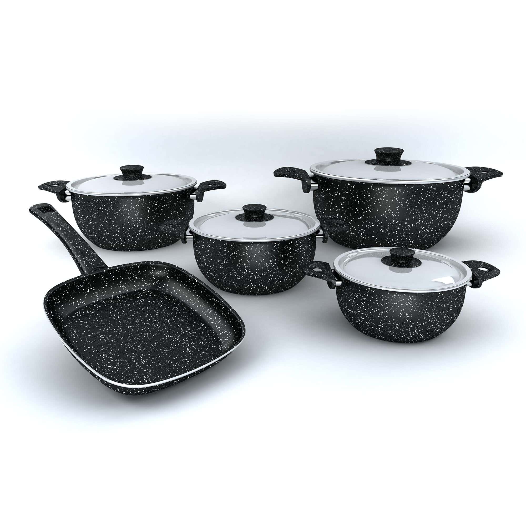 Lazord Geranite Pot Set, 18 / 20 / 22 / 26 cm, Grill Size 27 cm - Black