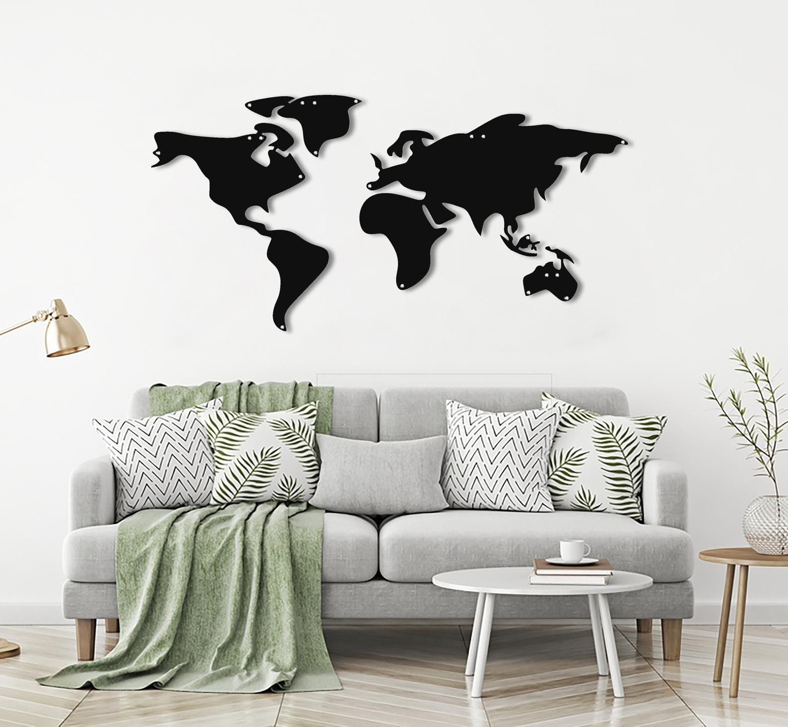 MDF World Map Wall Hanging Decor, 130X65X0.5 Cm - Black