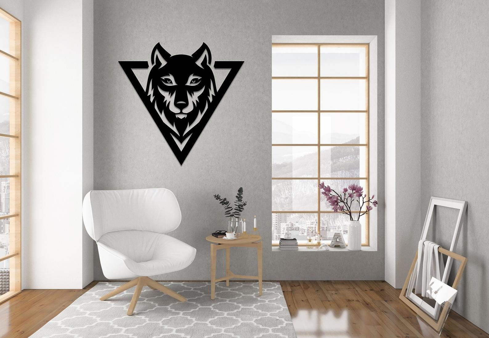 MDF Wolf Head Wall Hanging Art Set, 5 Pieces, 100X100X0.5 Cm - Black