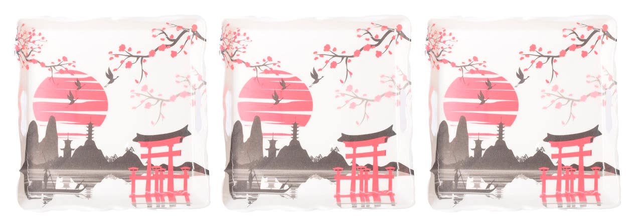 Melamine Square Tray Set, 3 Pieces - Grey Pink