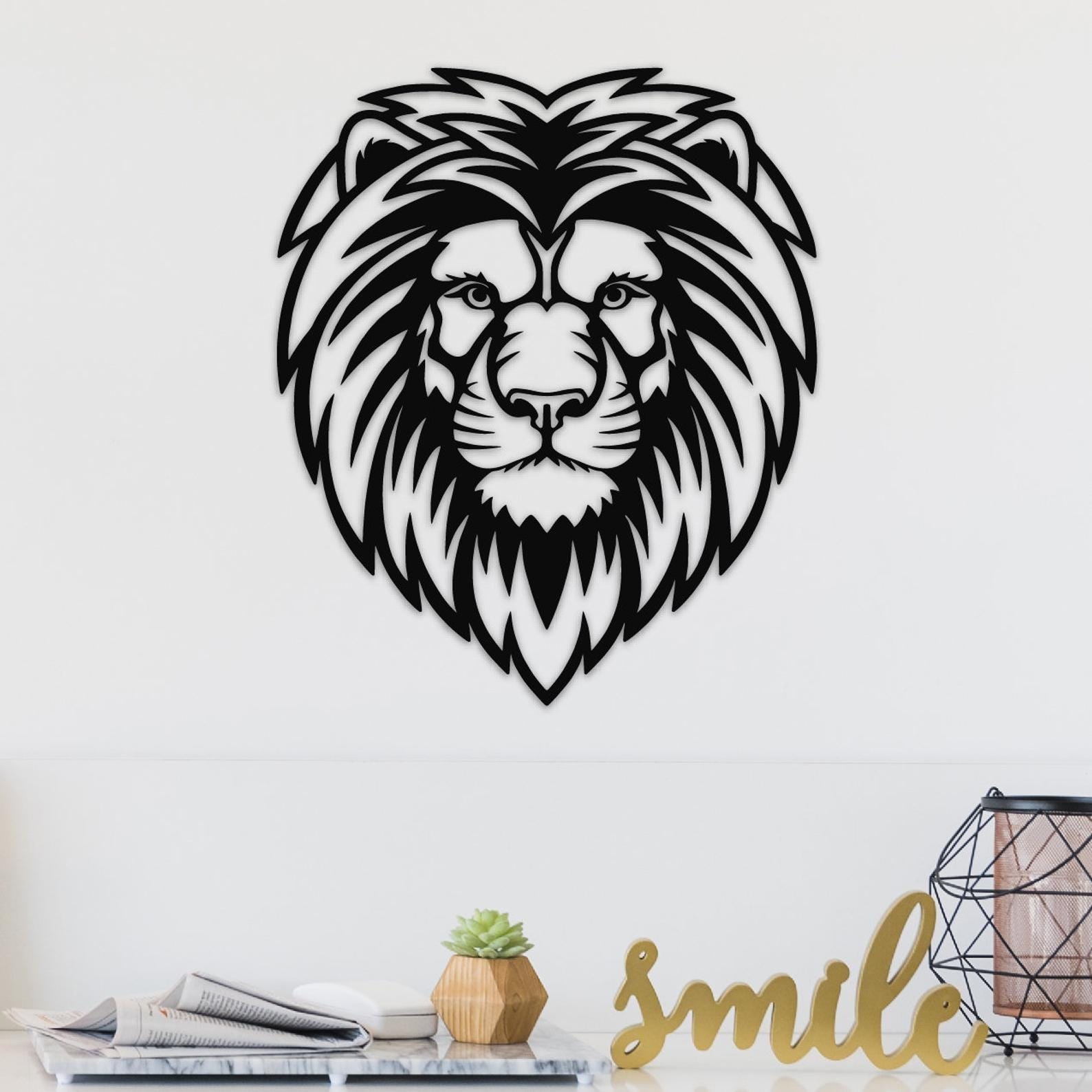 MDF Lion Head Wall Hanging Art, 110X92X0.5 Cm - Black
