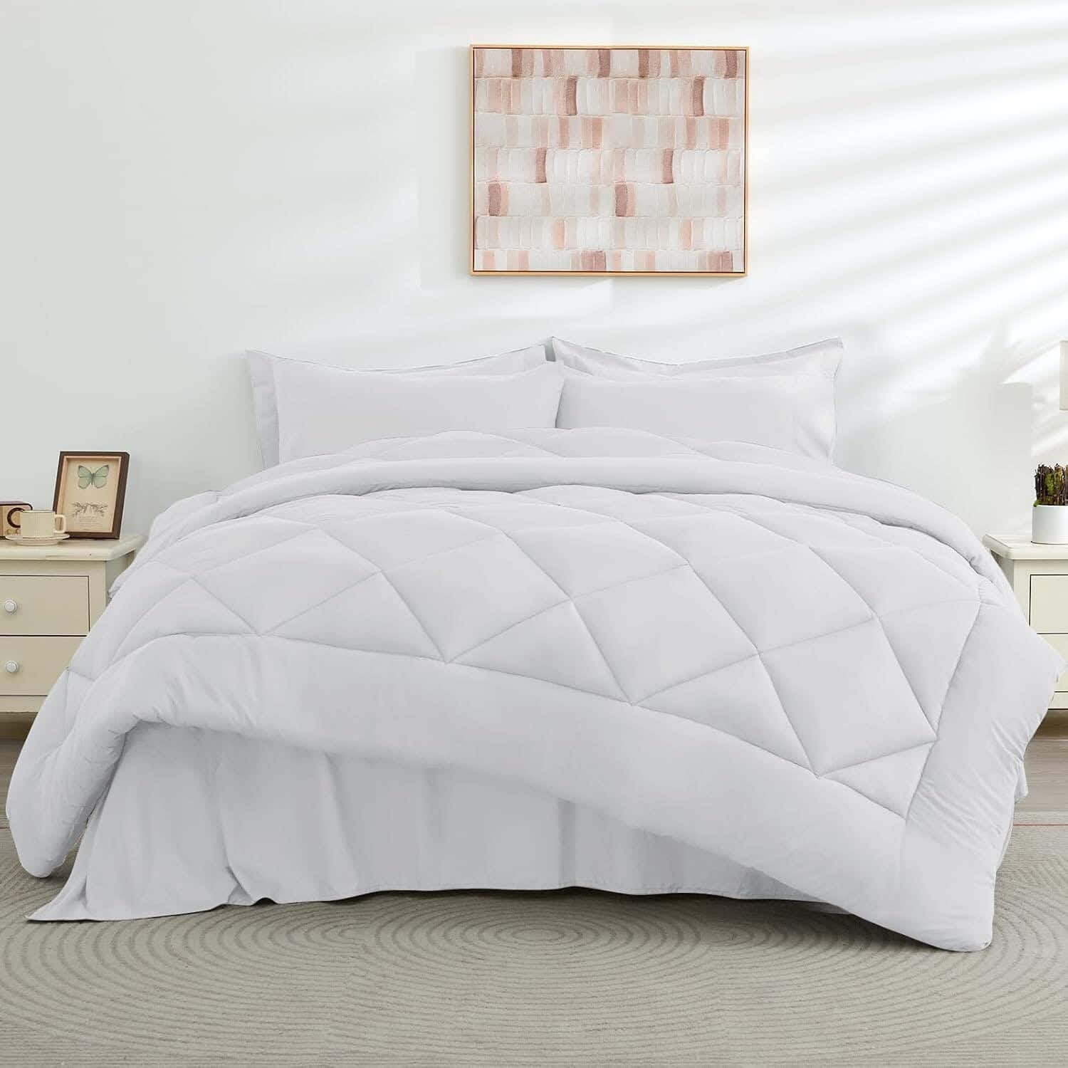 Microfiber Bed Quilt, Fiber Quilt Filling, Comforter,180*220 cm- White