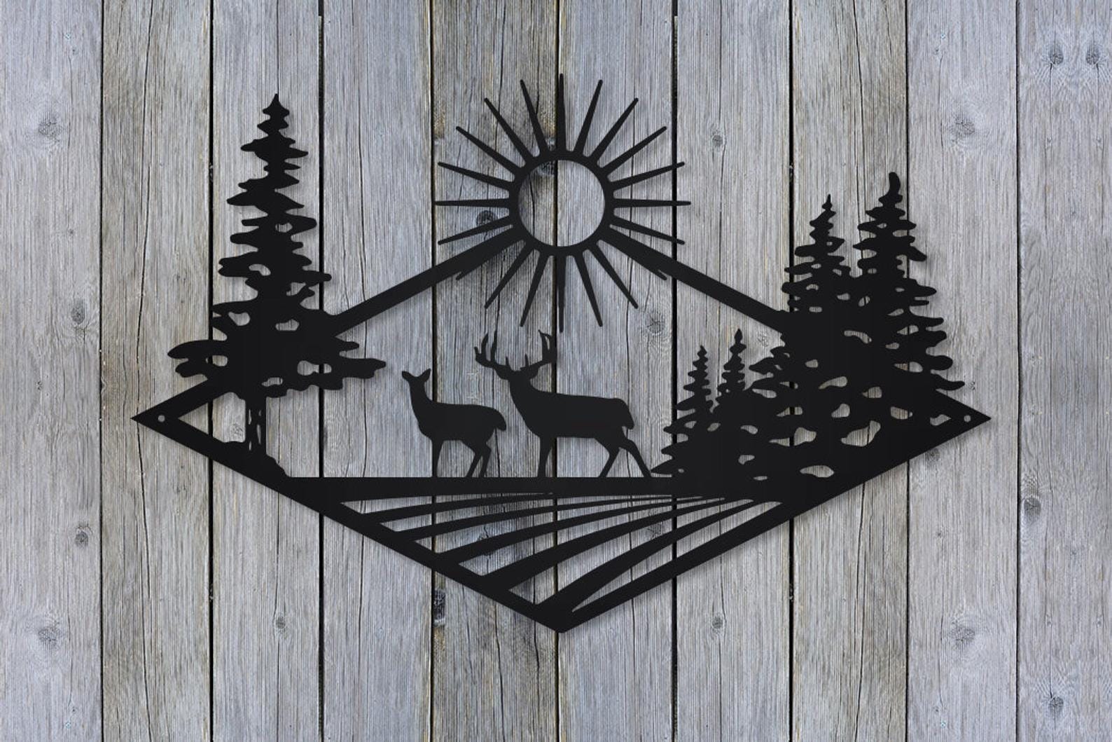 MDF Morning Rise Deer Wildlife, 100X100X0.5 Cm - Black