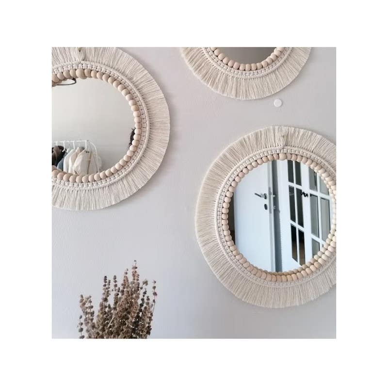 Macrame Mirrors Wall Decor, Size 55x55 cm - Multicolor