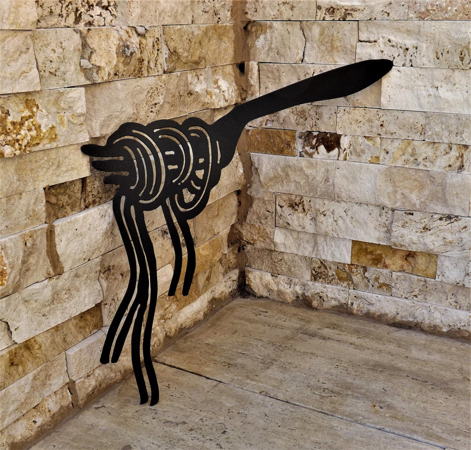 MDF Spaghetti Fork Wall Hanging Art, 80X67X0.5 Cm - Black