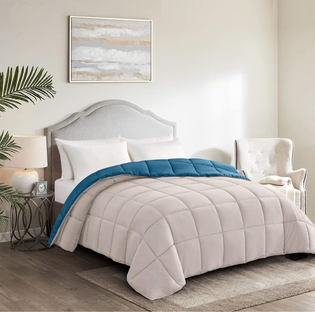 Line Sleep Fiber Double Face Quilt, 220x180 cm - Teal Light Grey