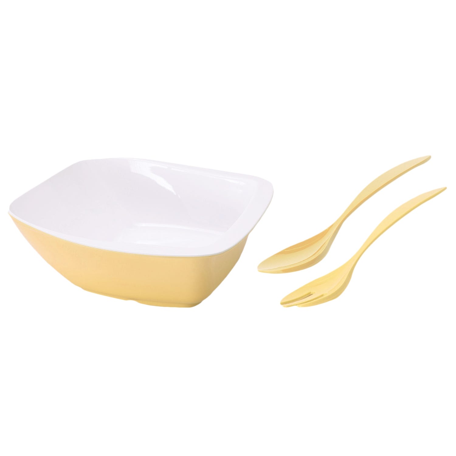 Bright Designs Melamine Serving Bowl With Serving Spoon And Fork Set, 9X26X26 Cm - Yellow